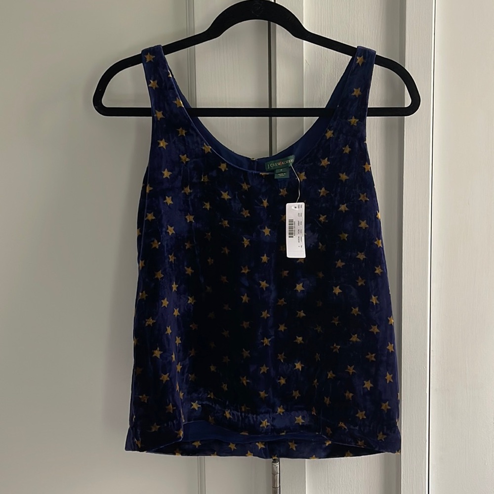 Jcrew Blue Velvet Tank Top w/Gold Stars. New with tags! Size 2
